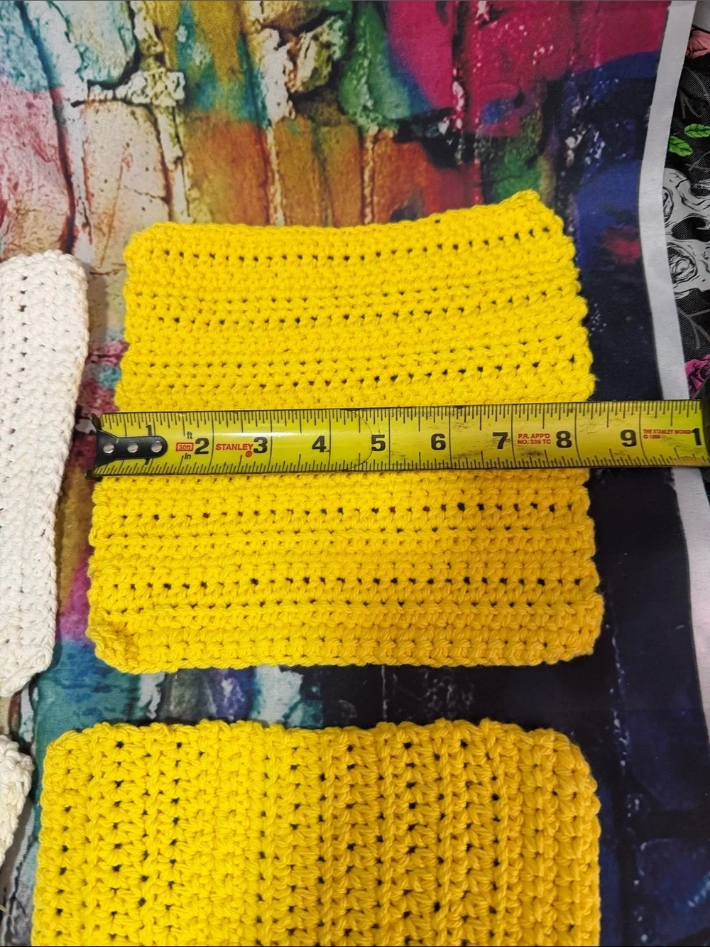 Handmade Crochet Dishcloths Set - Yellow, White & Pastel Stripes
